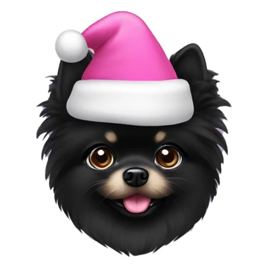 Black Pomeranian wearing a pink Santa hat sticker