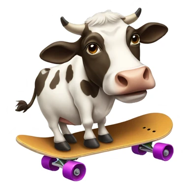Cow with mustache on a skateboard  sticker