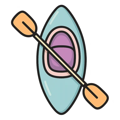 cute rowing kayak with paddle, top view, icon-color-outlined style, detailed shading, thin clean outlines, soft rounded features, pastel palette #98B5BC #B5B3C1 #C9A3C9 #E4C0CA #F7DCD1 #F7C0AA, Japanese pop art, sticker look, highly detailed, vector clarity, soft lighting, subtle shadows, transparent background sticker