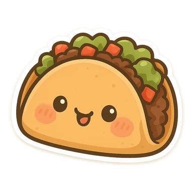 adorable Mexican taco, blushing cheeks, playful expression, simple background sticker