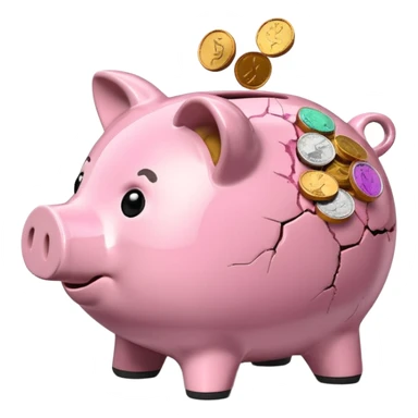 a piggy bank broken into two parts sticker