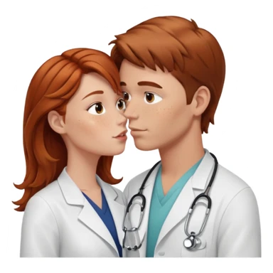 White male doctor with light brown hair kissing girl with auburn hair and freckles   sticker
