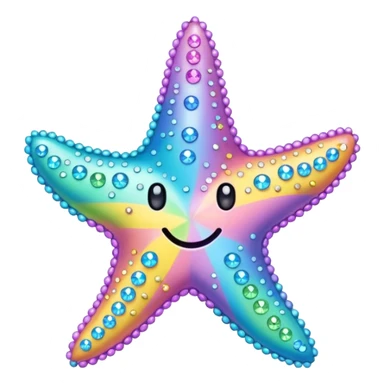 sea star, pastel rainbow, heavily bedazzled with gems, simple emoji face sticker