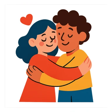 two characters hugging to symbolize love and affection, vibrant toon style, warm, friendly, cute sticker