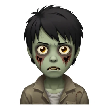 Boy, zombie, black hair, medium long, emo, shaggy, dark, spooky, creepy expression emoji sticker
