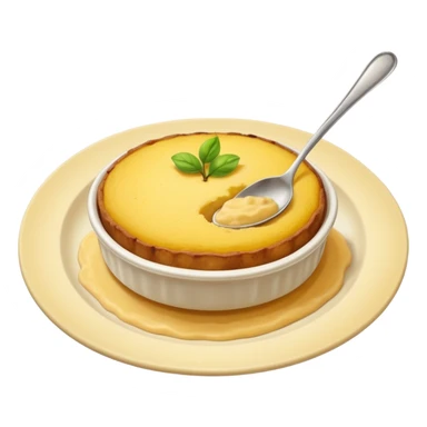 a deep dish plate with a yellowish food in it, a bit like polenta, but it is in a bit of small small lumps and very dry. with a bit of applesauce on top on the side and a spoon sticking out sticker