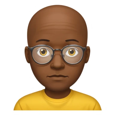 bald black man with eyeglasses with yellow shirt sticker