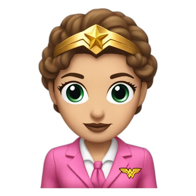 Wonder Woman wearing a pink business suit instead of superhero costume with no mask, headband or emblem  sticker