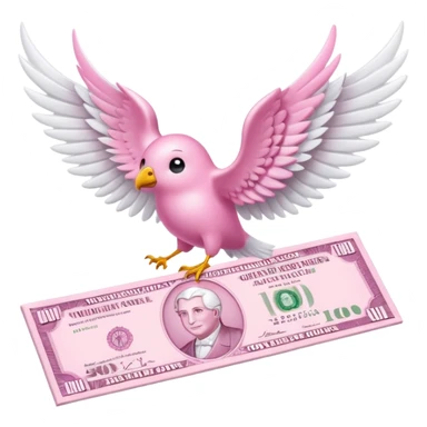 pink money order with white wings sticker