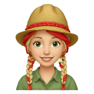 messy green clay mask and red tourist hat blond braided woman big eyes smiling and clay mask sticker
