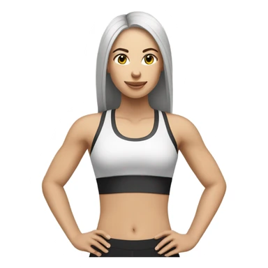 a white color skinned woman with black long straight hair wearing a workout set  sticker