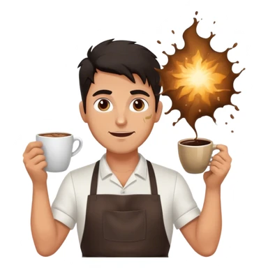 Male barista with exploding coffee  sticker