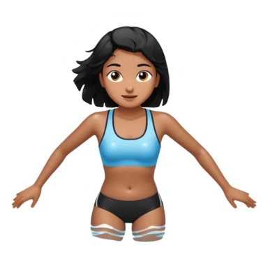 A girl swimming in Goan ocean. Girl should have black hair, clothes should be shorts and tank top or sports bra because she is Indian. Color should be brown like light dusky not dark sticker