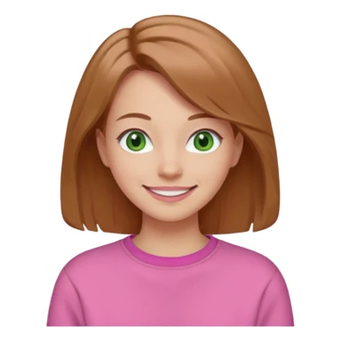  Una donna con una felpa semplice rosa, senza cappuccio. i capelli sono lunghi fino alle spalle marroni chiaro,gli occhi sono verdi e la bocca è contenta  sticker