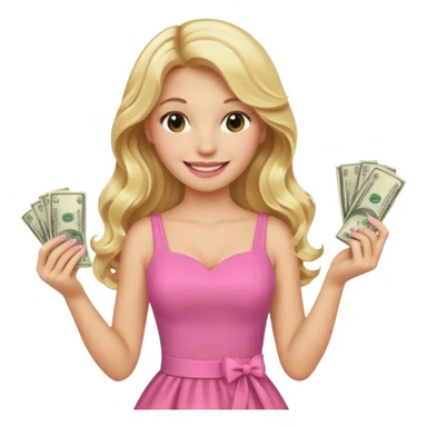 rich long hair blonde millionare woman holding money wearing pink dress sticker