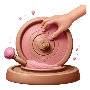 hand throwing a ball of pink clay onto a spinning pottery wheel sticker
