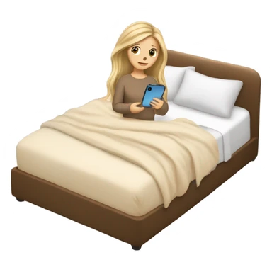 white girl with long hair in a bed with beige comforter on her phone sticker