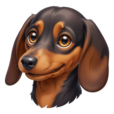 Cinematic Comical black and tan Dachshund Portrait Emoji, Head tilted dramatically with an exaggeratedly amused expression, featuring a sleek black and tan coat with a vibrant sheen, wide, expressive brown eyes filled with playful disbelief, Simplified yet hilariously expressive features, highly detailed, glowing with a slightly sassy glow, high shine, dramatic yet playful, stylized with an air of cheeky humor, bright and endearing, soft glowing outline, capturing the essence of a spirited and over-the-top companion, so meme-worthy it feels like it could side-eye its way into internet fame instantly! sticker