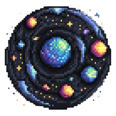 galaxy nebula orb, pixel art style, tiny stars and cosmic swirls sticker