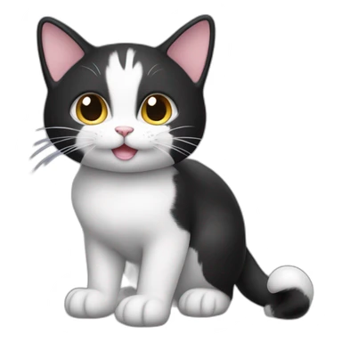 Cute happy Tux cat,her tail is raised, and the tip of the tail is a small white ball. sticker