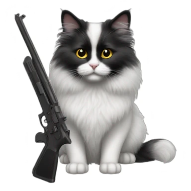 Black and white angora cat with guns sticker