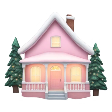 Pastel pink Christmas house with Christmas lights and evergreen trees sticker