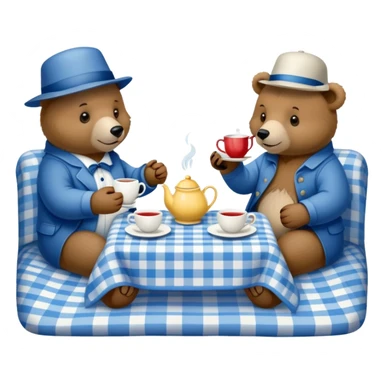 bears having a tea party on a blue and white plaid blanket  sticker
