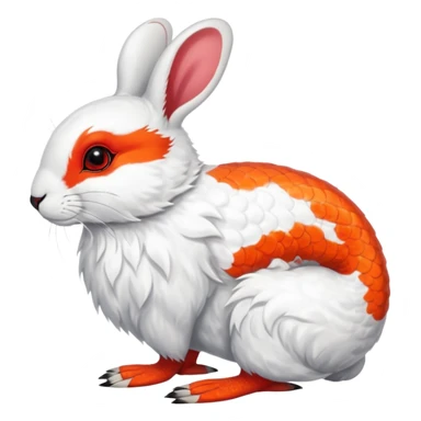 Rock Ptarmigan-Snowshoe-Hare-Koi-Fish-Animal-hybrid, full body, with red marking over eye sticker