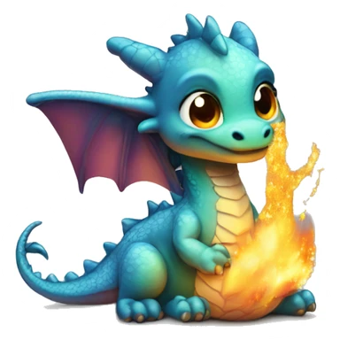 A baby dragon emoji breathing tiny puffs of glittery fire sticker