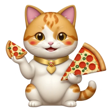 maneki neko holding a pizza sticker