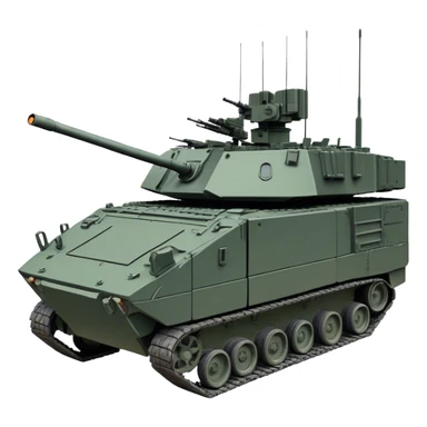 Stryker M1126 (2020) – Cinematic-realistic Stryker M1126 armored personnel carrier, its dark grey-green hull speeding down a war-torn street. The eight large tyres grip the cracked pavement as infantry hunker inside, the turret-mounted .50 cal machine gun scanning rooftops for threats under the eerie glow of distant fires. sticker