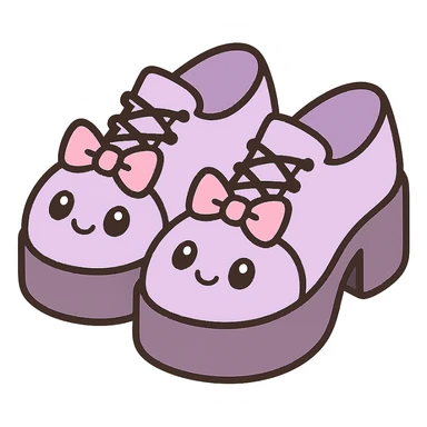 Make the shoes pastel purple with black and pink accents, kawaii style, no socks, no hearts, transparent background sticker