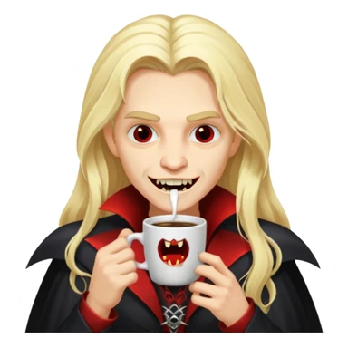 blonde long haired vampire drinking coffee sticker