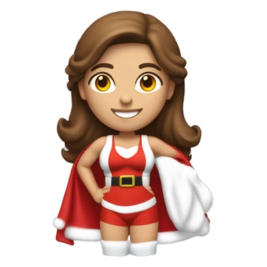 An athletic, muscular female Santa Claus figure with brown hair, wearing a modest, fully-covering red lingerie outfit in a tasteful, non-sexual, and family-friendly style sticker