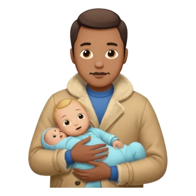 a mustache dad wearing vintage clothes with vintage coat holding his baby  sticker