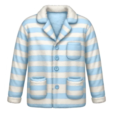 emoji of an isolated fluffy fleece pajama top with soft pastel stripes, plush fuzzy texture, light grey and pastel blue tones, button-down long sleeves, neatly folded flat-lay, no person, no body, no mannequin, cozy warm winter mood, soft shading sticker