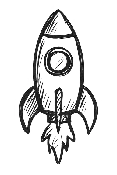 hand drawn outlined icon of a rocket, no fill sticker