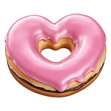 Realistic isolated heart shaped donut with pale pink frosting. sticker