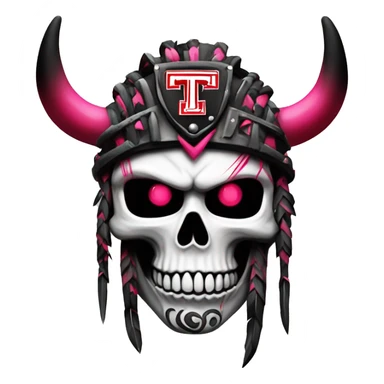  detailed tribal artwork hints of white barbwire background Texas tech logo multi dimensional red black warrior skull pink Mohawk  sticker
