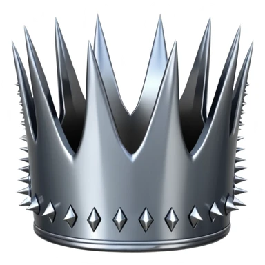 A spiked crown emoji made of silver chrome, sharp yet rounded metallic spikes, glossy reflections, aggressive luxury swag aesthetic, iOS emoji style, centered, clean white background sticker