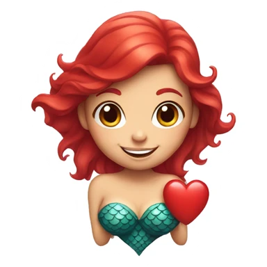 mermaid with red hair smiles and holds a heart in her hands sticker