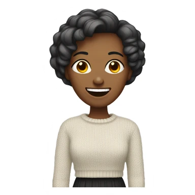 Woman with a short hair cut wearing a fang tooth sweater sticker