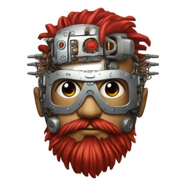 cyborg head with Silver mohawk, red steampunk goggles, long red beard and circuits sticker