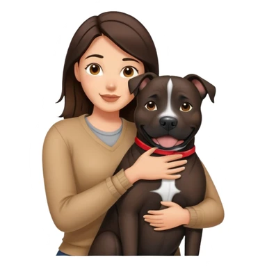 Brunette hugging happy big black amstaff dog sticker