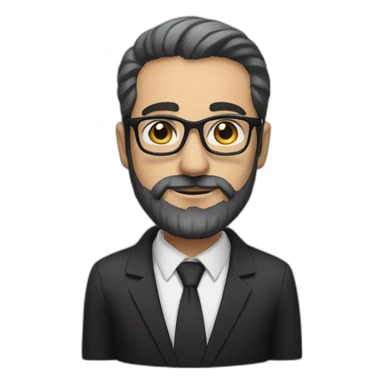 Arabic Canadian white man in a dark suits with elegant black glasses and heavy black and white beard sticker