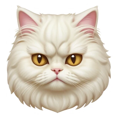 Cinematic Grumpy White Persian Cat Portrait Emoji, Head tilted playfully with a hint of sass, fluffy white fur with subtle hints of cream and golden tones, Simplified yet hilariously chubby features, highly detailed, glowing with a warm but undeniably grumpy glow, high shine, a mix of lazy and uninterested, stylized with a touch of whimsy, bright but with an expression of sheer disdain, soft glowing outline, capturing the essence of a mischievous yet chubby, grumpy kitty, so endearing it feels like it could stretch out of the screen and sarcastically demand attention with its iconic, grumpy charm! sticker