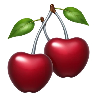 A pair of cherries emoji made of liquid silver chrome, smooth rounded shapes, glossy metallic surface, subtle sensual vibe, luxury sexy aesthetic, iOS emoji style, centered, clean white background sticker