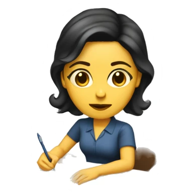 white mom with short dark hair writing  a notebook on a wooden office desk sticker