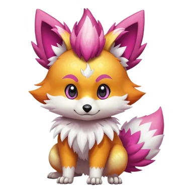 Electric chibi cute adorable innocent realistic shiny glittery shimmering shimming snowy white pink magenta feathery Fennekin-Growlithe-Furret-Electrike-fusion-Fakemon-Digimon-Pokémon-creature (full body) sticker