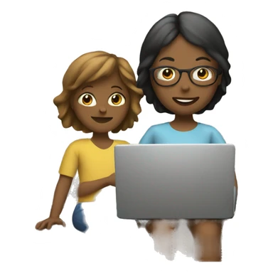 child with laptop and mom next to it sticker